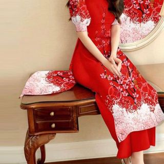 Áo dài cách tân họa tiết hoa đào siêu đẹp