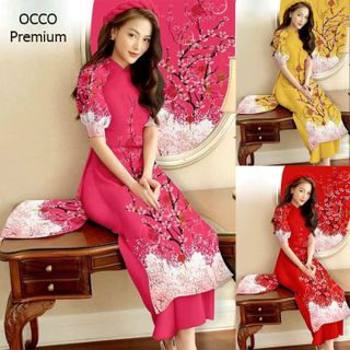 Áo dài cách tân họa tiết hoa đào siêu đẹp
