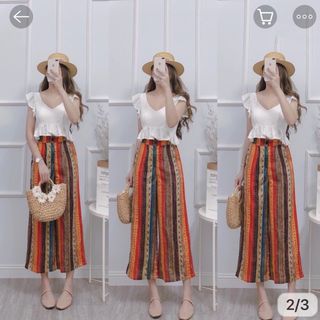 [ SỈ ] Sét Bộ Lụa Áo Cánh Tiên Hot Trend Đính Nơ Bảng Bự Phối Quần Ống Rộng Thổ Cẩm Fashion