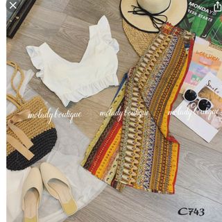 [ SỈ ] Sét Bộ Lụa Áo Cánh Tiên Hot Trend Đính Nơ Bảng Bự Phối Quần Ống Rộng Thổ Cẩm Fashion
