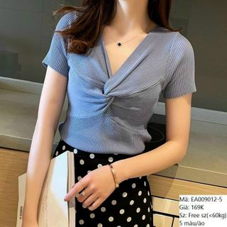 [ SỈ ] Áo Kiểu Ôm Body Thun Gân Cổ V Tay Ngắn Hot Trend Xoắn Ngực Fashion