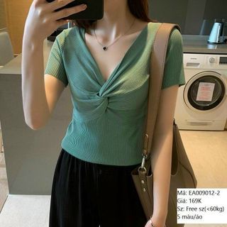 [ SỈ ] Áo Kiểu Ôm Body Thun Gân Cổ V Tay Ngắn Hot Trend Xoắn Ngực Fashion