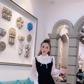 Đầm nhung xòe cổ bèo