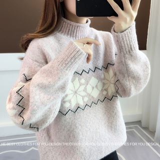 Áo Len Nữ Họa Tiết Bông Tuyết Form Rộng Cổ Cao Style Hàn Quôc - LBT7