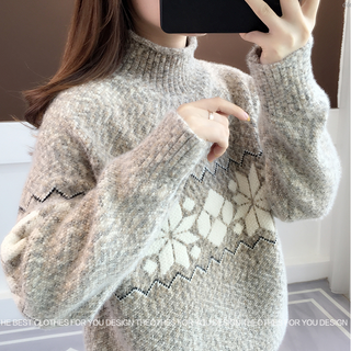 Áo Len Nữ Họa Tiết Bông Tuyết Form Rộng Cổ Cao Style Hàn Quôc - LBT7