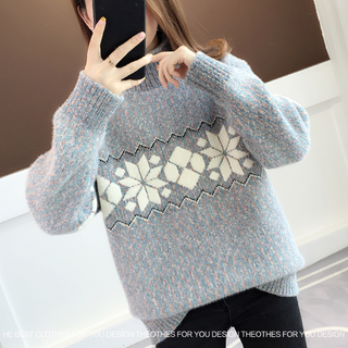 Áo Len Nữ Họa Tiết Bông Tuyết Form Rộng Cổ Cao Style Hàn Quôc - LBT7