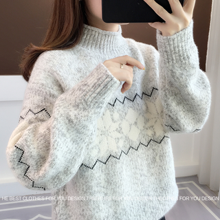 Áo Len Nữ Họa Tiết Bông Tuyết Form Rộng Cổ Cao Style Hàn Quôc - LBT7