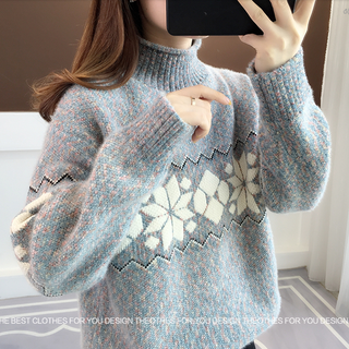Áo Len Nữ Họa Tiết Bông Tuyết Form Rộng Cổ Cao Style Hàn Quôc - LBT7