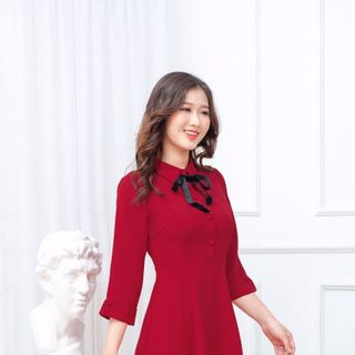 Đầm xòe cổ nơ tay lỡ