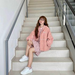 Áo khoác nhung y hình giá rẻ, chất vải đẹp