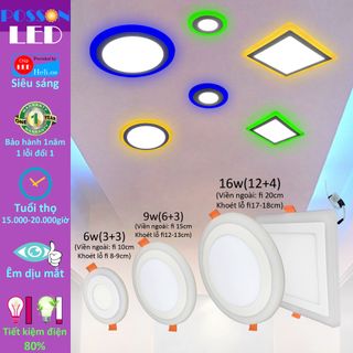 Sỉ 20 Đèn Led âm trần 6w ( 3w +3w) siêu mỏng tròn mắt trâu 2 màu 3 chế độ Posson LP-Ri3+3x