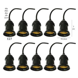 Sỉ 100 Đui đèn E27 đuôi xoáy đúc liền dây điện 12cm chống chịu nước trang trí ngoài trời LH-ODx+12