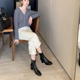 Giày boot nữ cổ cao thời trang gót vuông cao cấp gót cao 5cm - YH227D