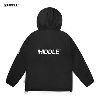 Áo khoác dù túi hộp có mũ màu đen - Hiddle