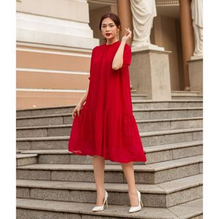 Đầm Maxi Cổ Ôm Tròn Tay Phồng The Maple Xanh Mint Freesize