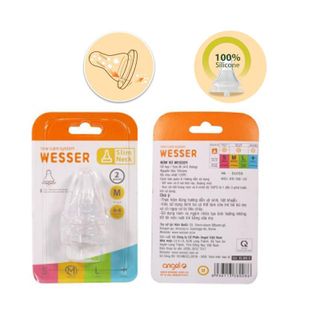 Vỷ 2 núm ti Wesser siêu mềm cho bình sữa cổ hẹp