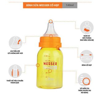 Bình sữa cổ hẹp chống sặc Wesser nhựa PPSU 140ml