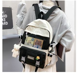 Balo Zaoshanghao chất vải canvas chống thấm tặng sticker và móc khóa gấu