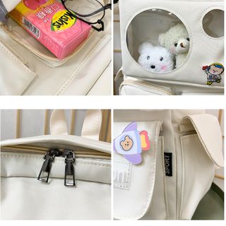 Balo nữ Fashion chất vải canvas chống thầm phối nhựa trong tặng sticker và móc gấu bông