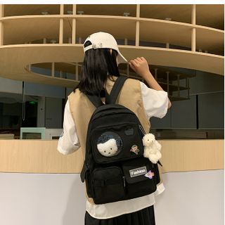 Balo nữ Fashion chất vải canvas chống thầm phối nhựa trong tặng sticker và móc gấu bông