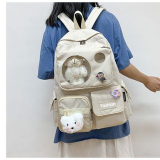 Balo nữ Fashion chất vải canvas chống thầm phối nhựa trong tặng sticker và móc gấu bông
