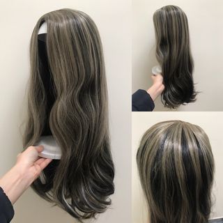 Sỉ Tóc Giả Bộ Nguyên Đầu Xoăn Không Mái Ombre Nâu Vàng Khói 1013