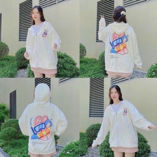 Áo khoác chống nắng in thỏ hoạt hình chất thun nỉ ngoại đẹp