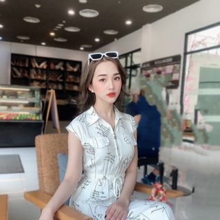 Váy bò giấy kiểu cổ sơ mi