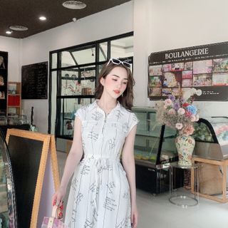 Váy bò giấy kiểu cổ sơ mi