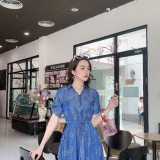 Váy bò giấy kiểu cổ sơ mi