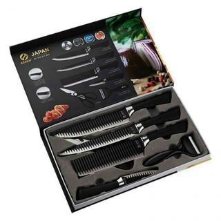 BỘ DAO NHẬT ASAKH 6 MÓN HÌNH GỢN SÓNG CAO CẤP - FULL BOX giá sỉ