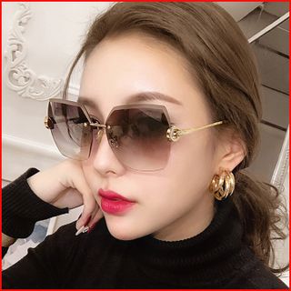 Mắt Kính Mát Nữ Thời Trang Nữ 2021, Kính Mắt Nữ Đẹp Đính Cườm, Gọng Kim Loại Màu Nâu, Đỏ, Tím