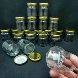 Lọ thủy tinh nhỏ 50ML mẫu trụ tròn nắp thiếc vàng - Hũ thủy tinh nhỏ 50ml đựng mật ong, sữa ong chúa, thực phẩm, mỹ phẩm