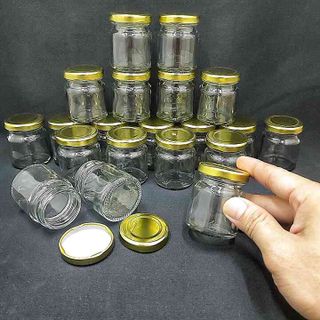 Lọ thủy tinh nhỏ 50ML mẫu trụ tròn nắp thiếc vàng - Hũ thủy tinh nhỏ 50ml đựng mật ong, sữa ong chúa, thực phẩm, mỹ phẩm