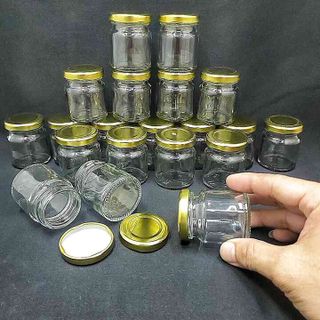 Lọ thủy tinh nhỏ 50ML mẫu trụ tròn nắp thiếc vàng - Hũ thủy tinh nhỏ 50ml đựng mật ong, sữa ong chúa, thực phẩm, mỹ phẩm