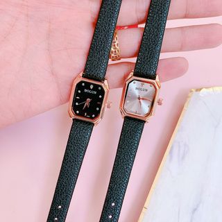 Đồng hồ dây da nữ BOLUN mặt vuông dây da đủ màu