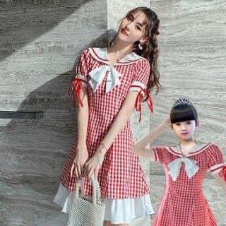 Đầm mẹ bé caro phối trắng