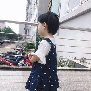 Váy xanh cotton chấm bi cho bé gái (có kèm ảnh thật)