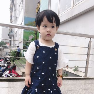 Váy xanh cotton chấm bi cho bé gái (có kèm ảnh thật)