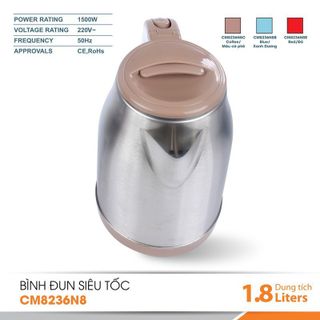 ẤM ĐUN NƯỚC SIÊU TỐC INOX COMET CM8236N8 DUNG TÍCH 1.8 LÍT CÔNG SUẤT 1500W