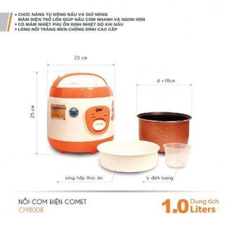 NỒI CƠM ĐIỆN NẮP GÀI COMET CM8008 DUNG TÍCH 1.0 LÍT CÔNG SUẤT 400W