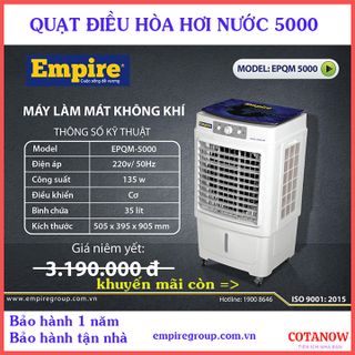 Quạt Điều Hòa Hơi Nước - Máy Làm Mát Không Khí Empire 5000 35lít 130W 220V/50Hz