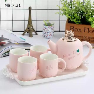 Bộ bình 4 cốc kèm khay hình dứa, hình nơ gốm sứ cao cấp