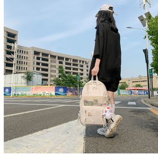 Balo nữ Fashion chất vải canvas chống thấm tặng sticker và móc khóa vịt