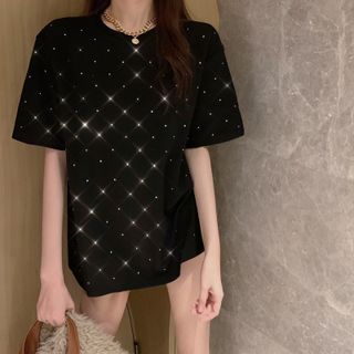 ÁO THUN TAY NGẮN FORM RỘNG HẠT BLING BLING