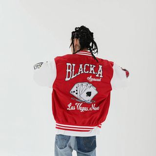 Áo khoác dù bomber 2 lớp kiểu dáng bóng chày in hình lá bài lasvegas.