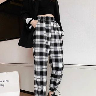 Quần caro ống rộng dây rút