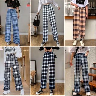 Quần caro ống rộng dây rút giá sỉ