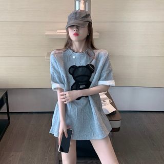 ÁO THUN GẤU ĐEN FORM RỘNG - XÁM