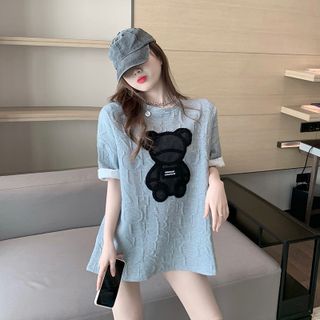 ÁO THUN GẤU ĐEN FORM RỘNG - XÁM